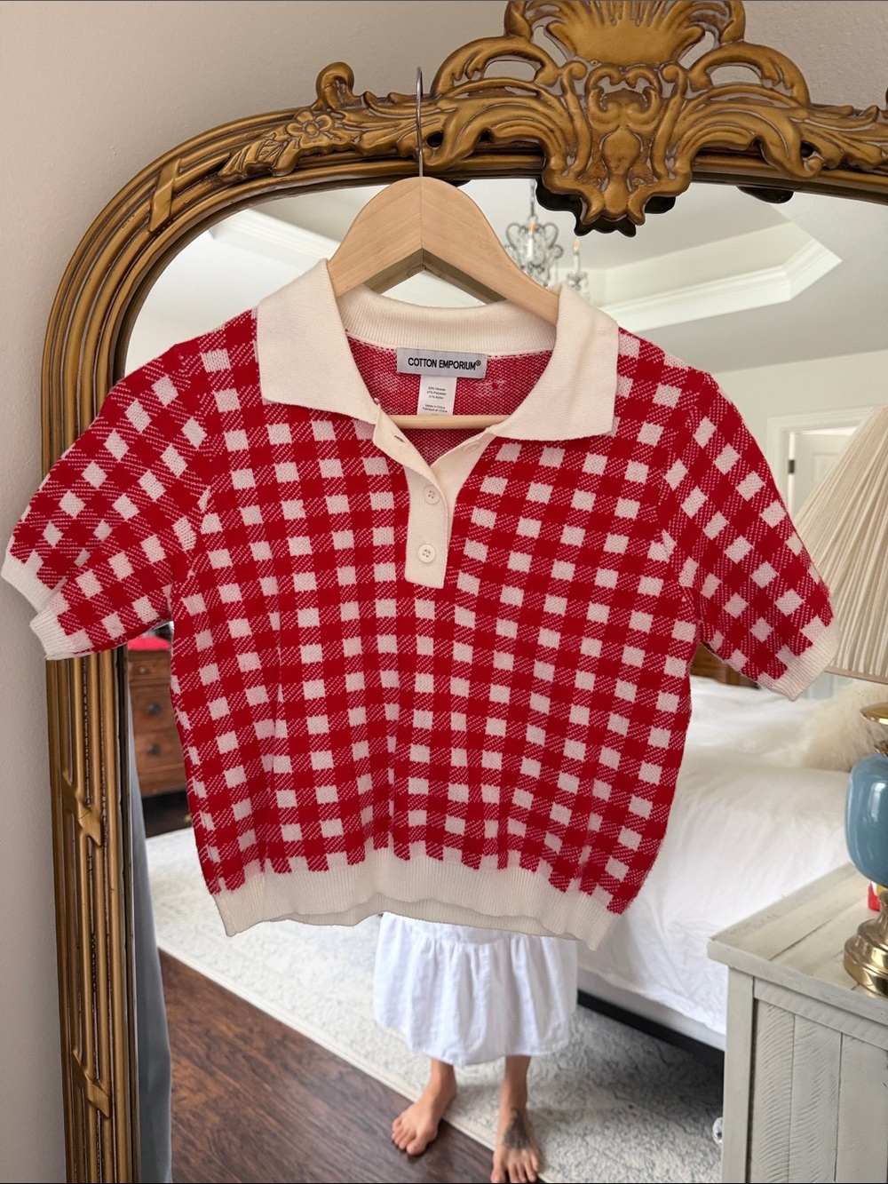 Cotton Emporium Red & Cream Gingham copped top